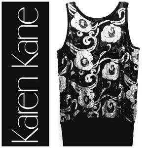Karen Kane Black/Silver Floral Sequined Tank Top